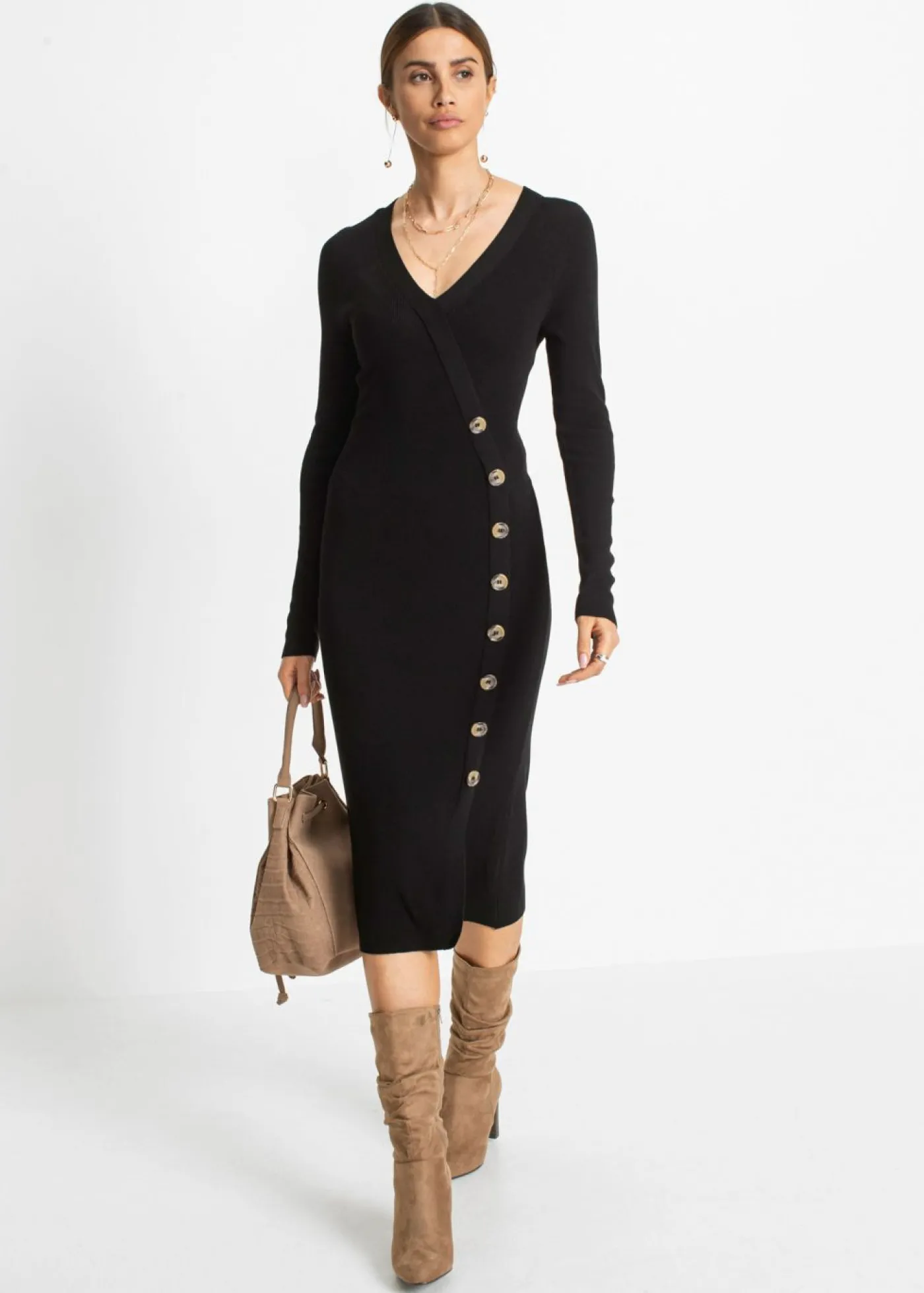 bonprix bonprix Vestido de punto de mezcla de viscosa Negro Sale