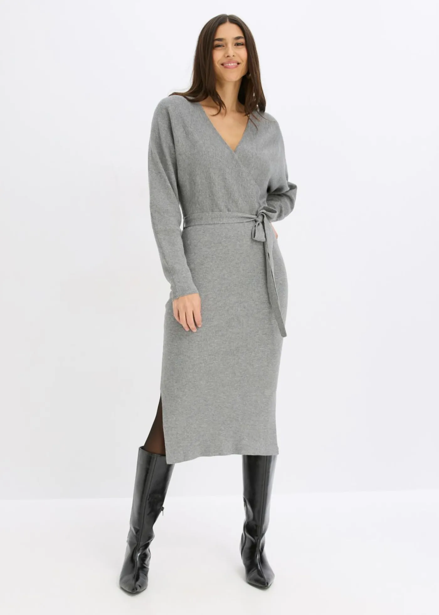 bonprix bonprix Vestido de punto de mezcla de viscosa fluida Gris jaspeado