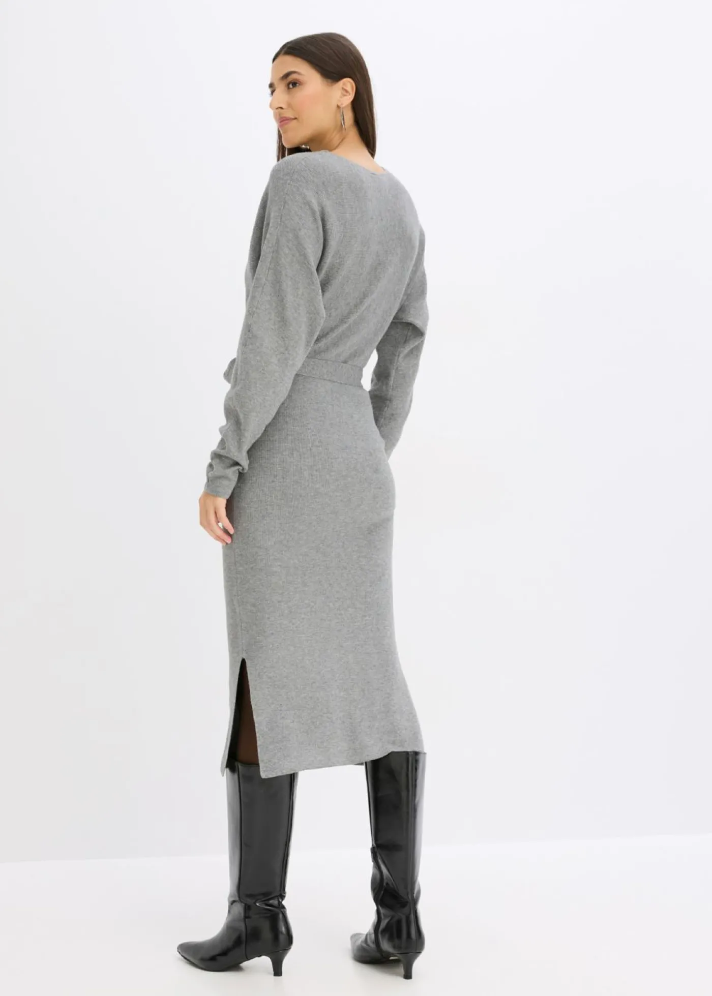 bonprix bonprix Vestido de punto de mezcla de viscosa fluida Gris jaspeado
