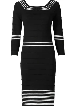 bonprix bonprix Vestido de punto de mezcla de viscosa suave Negro-blanco de rayas Hot