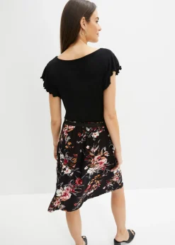 bonprix bonprix Vestido de punto de mezcla de viscosa Negro de flores Outlet