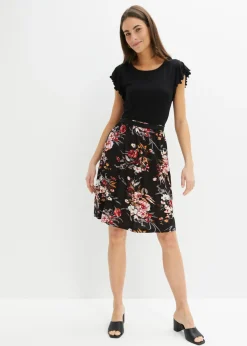 bonprix bonprix Vestido de punto de mezcla de viscosa Negro de flores Outlet