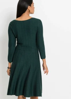 bonprix bonprix Vestido de punto de mezcla de viscosa suave verde intenso-negro Discount