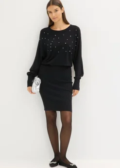 bonprix bonprix Vestido de punto de mezcla de viscosa suave Negro Outlet
