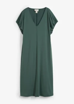 bonprix bonprix Vestido de punto de mezcla de viscosa con escote en V verde sombra Sale