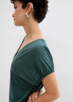 bonprix bonprix Vestido de punto de mezcla de viscosa con escote en V verde sombra Sale