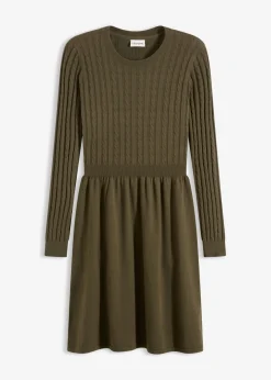 bonprix bonprix Vestido de punto de mezcla de viscosa oliva pálido moteado Outlet