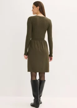 bonprix bonprix Vestido de punto de mezcla de viscosa oliva pálido moteado Outlet