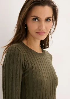 bonprix bonprix Vestido de punto de mezcla de viscosa oliva pálido moteado Outlet