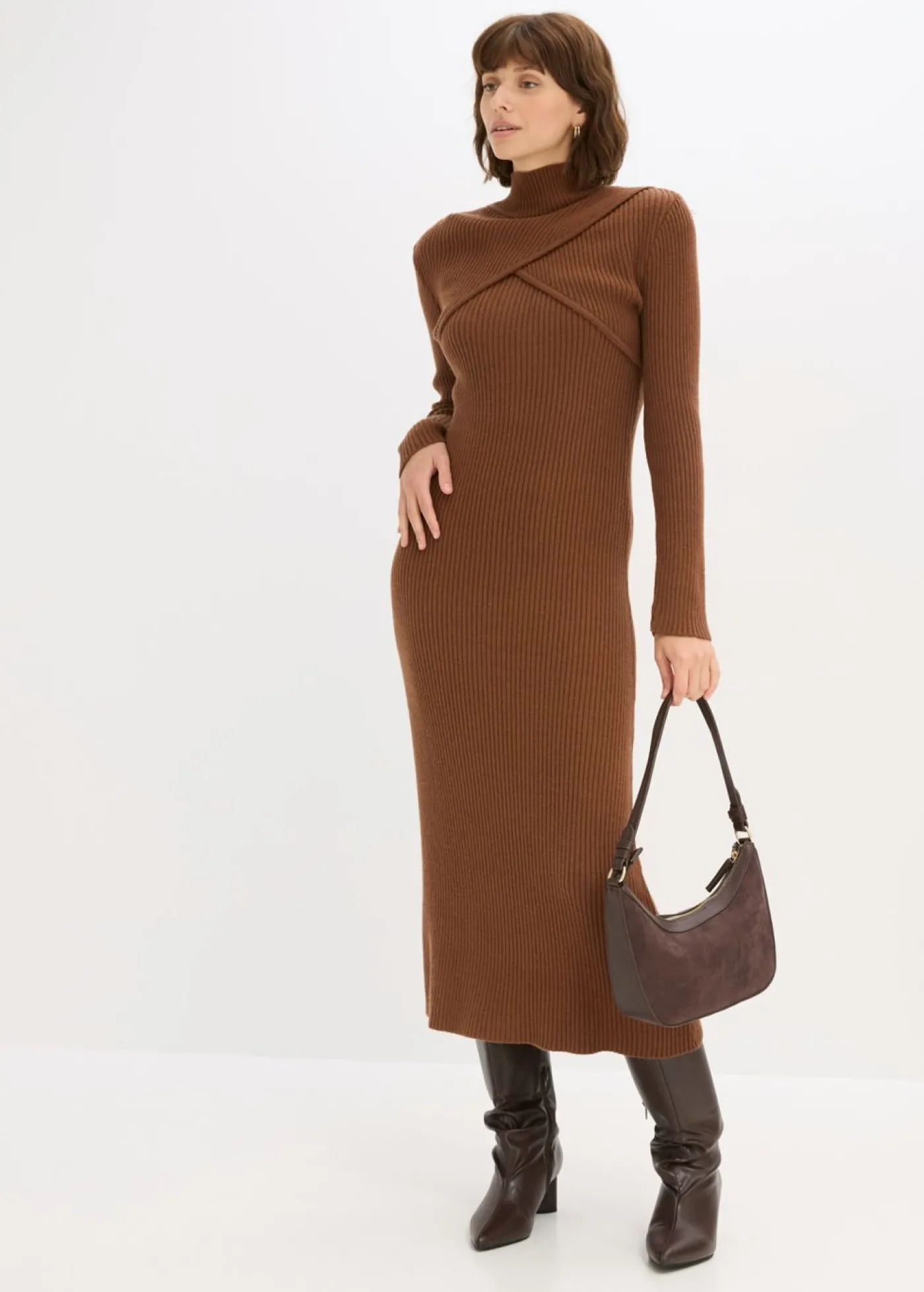 bonprix bonprix Vestido de punto de mezcla de viscosa suave Marrón pimiento Sale