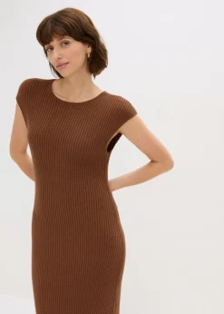 bonprix bonprix Vestido de punto de mezcla de viscosa suave Marrón pimiento Sale