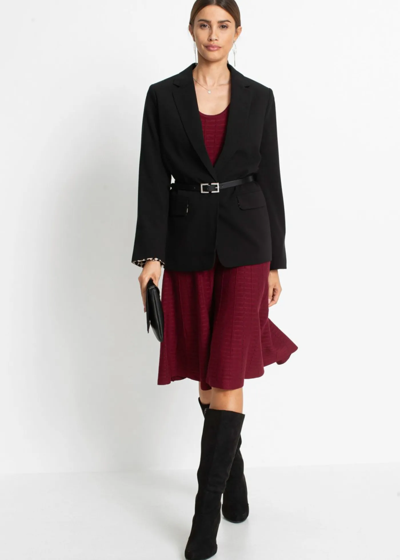 bonprix bonprix Vestido de punto de mezcla de viscosa suave rubí / negro Outlet