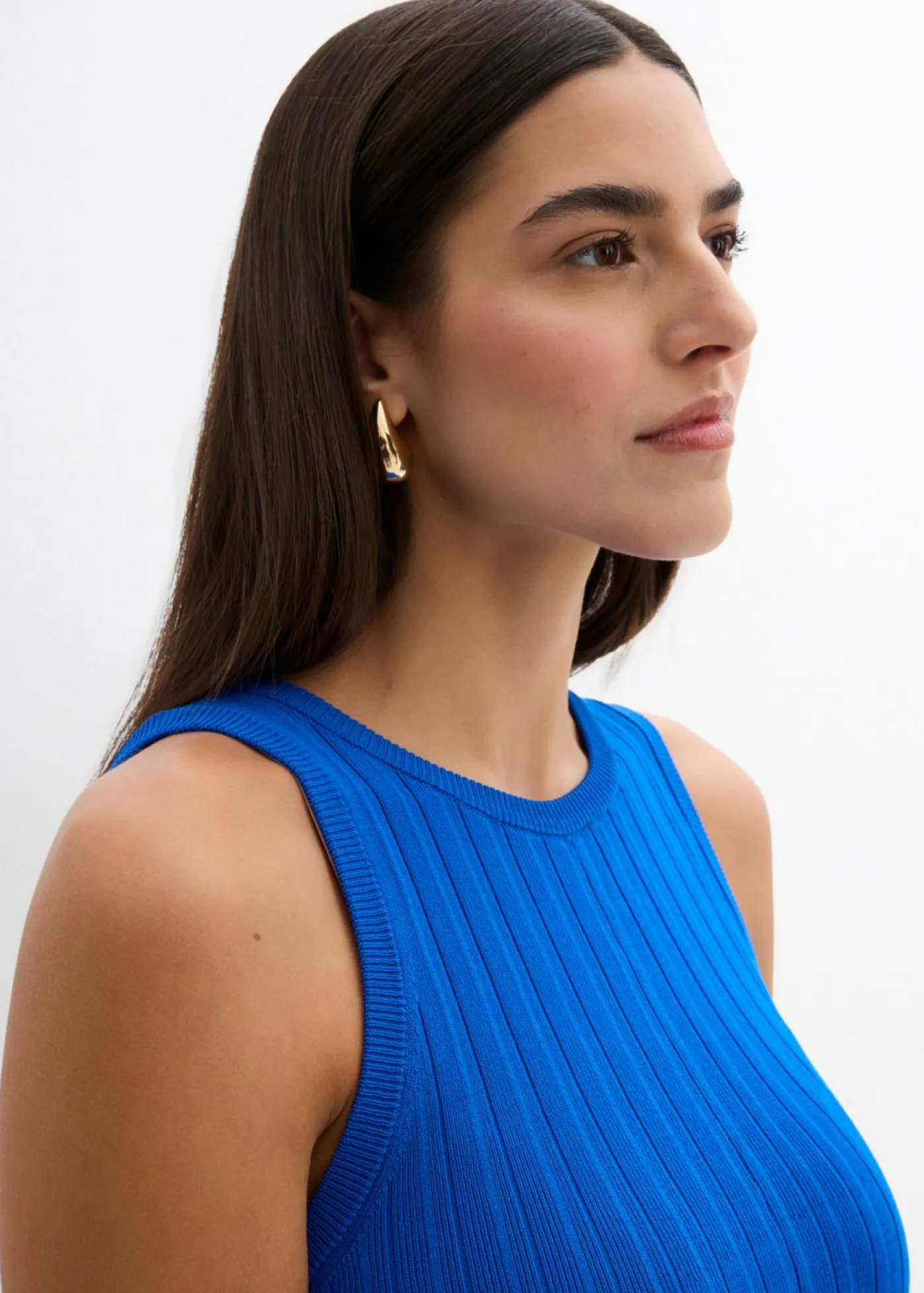 bonprix bonprix Vestido de punto de mezcla de viscosa con línea en A Azur Discount
