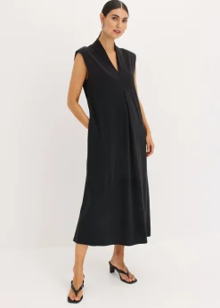 bonprix bonprix Vestido de punto de piqué de viscosa con hombreras Negro Best