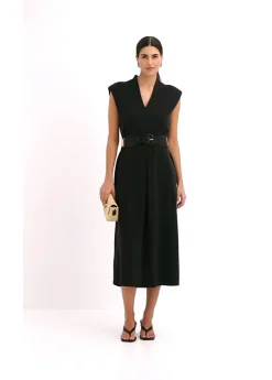 bonprix bonprix Vestido de punto de piqué de viscosa con hombreras Negro Best