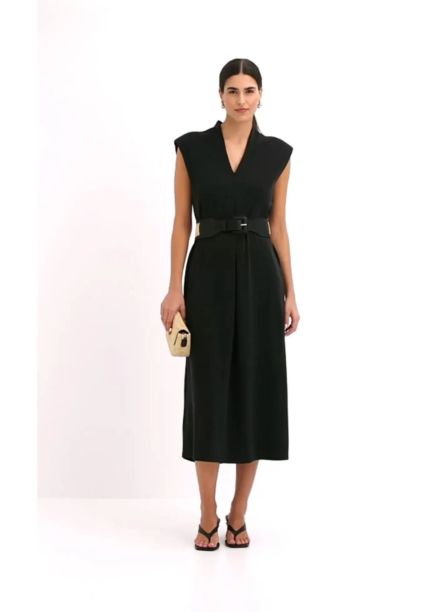 bonprix bonprix Vestido de punto de piqué de viscosa con hombreras Negro Best
