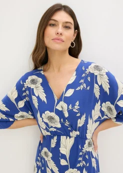 bonprix bonprix Vestido de punto de suave mezcla de viscosa Azul-blanco