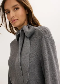 bonprix bonprix Vestido de punto de suave mezcla de viscosa con lazo Gris jaspeado Hot