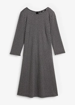 bonprix bonprix Vestido de Punto di Roma en mezcla de viscosa con estampado jacquard Negro-blanco lana Best