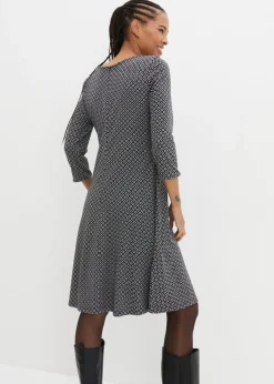 bonprix bonprix Vestido de Punto di Roma en mezcla de viscosa con estampado jacquard Negro-blanco lana Best