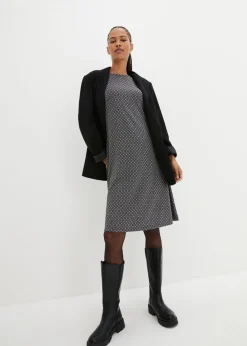 bonprix bonprix Vestido de Punto di Roma en mezcla de viscosa con estampado jacquard Negro-blanco lana Best