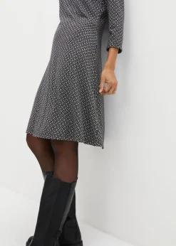 bonprix bonprix Vestido de Punto di Roma en mezcla de viscosa con estampado jacquard Negro-blanco lana Best