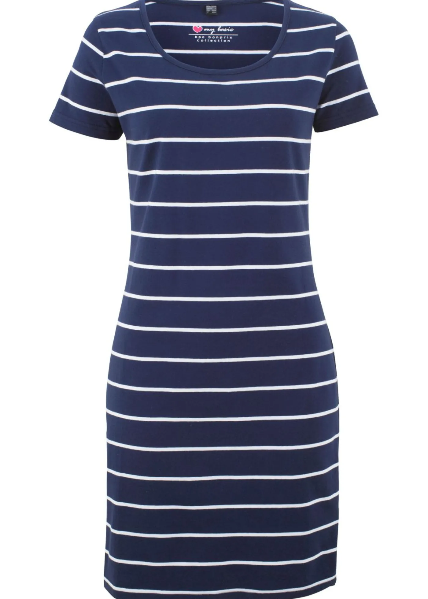 bonprix bonprix Vestido de punto elástico de manga corta azul marino-blanco con rayas Clearance