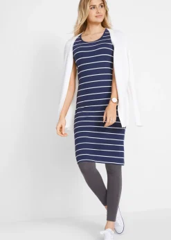 bonprix bonprix Vestido de punto elástico de manga corta azul marino-blanco con rayas Clearance