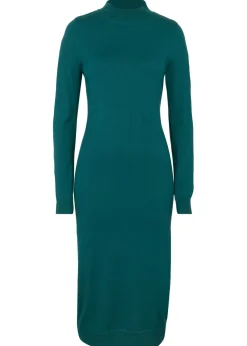 bonprix bonprix Vestido de punto fino con cuello alto Verde intenso Discount