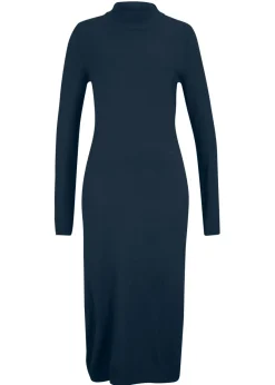 bonprix bonprix Vestido de punto fino con cuello alto Azul oscuro