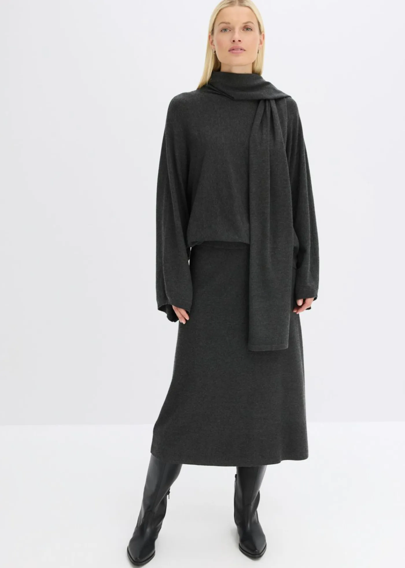 bonprix bonprix Vestido de punto fino de mezcla de viscosa suave Antracita jaspeado Sale