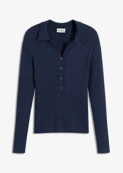 bonprix bonprix Vestido de punto fino de mezcla de viscosa suave Azul marino Outlet