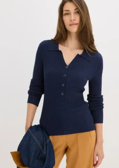 bonprix bonprix Vestido de punto fino de mezcla de viscosa suave Azul marino Outlet