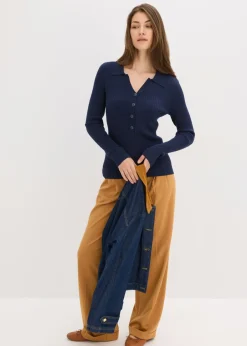 bonprix bonprix Vestido de punto fino de mezcla de viscosa suave Azul marino Outlet