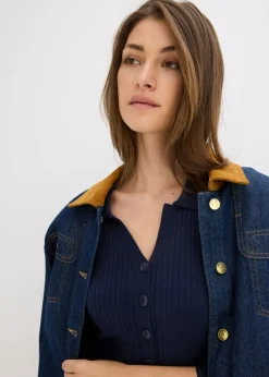 bonprix bonprix Vestido de punto fino de mezcla de viscosa suave Azul marino Outlet