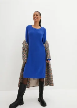 bonprix bonprix Vestido de punto holgado de canalé Azul zafiro Sale