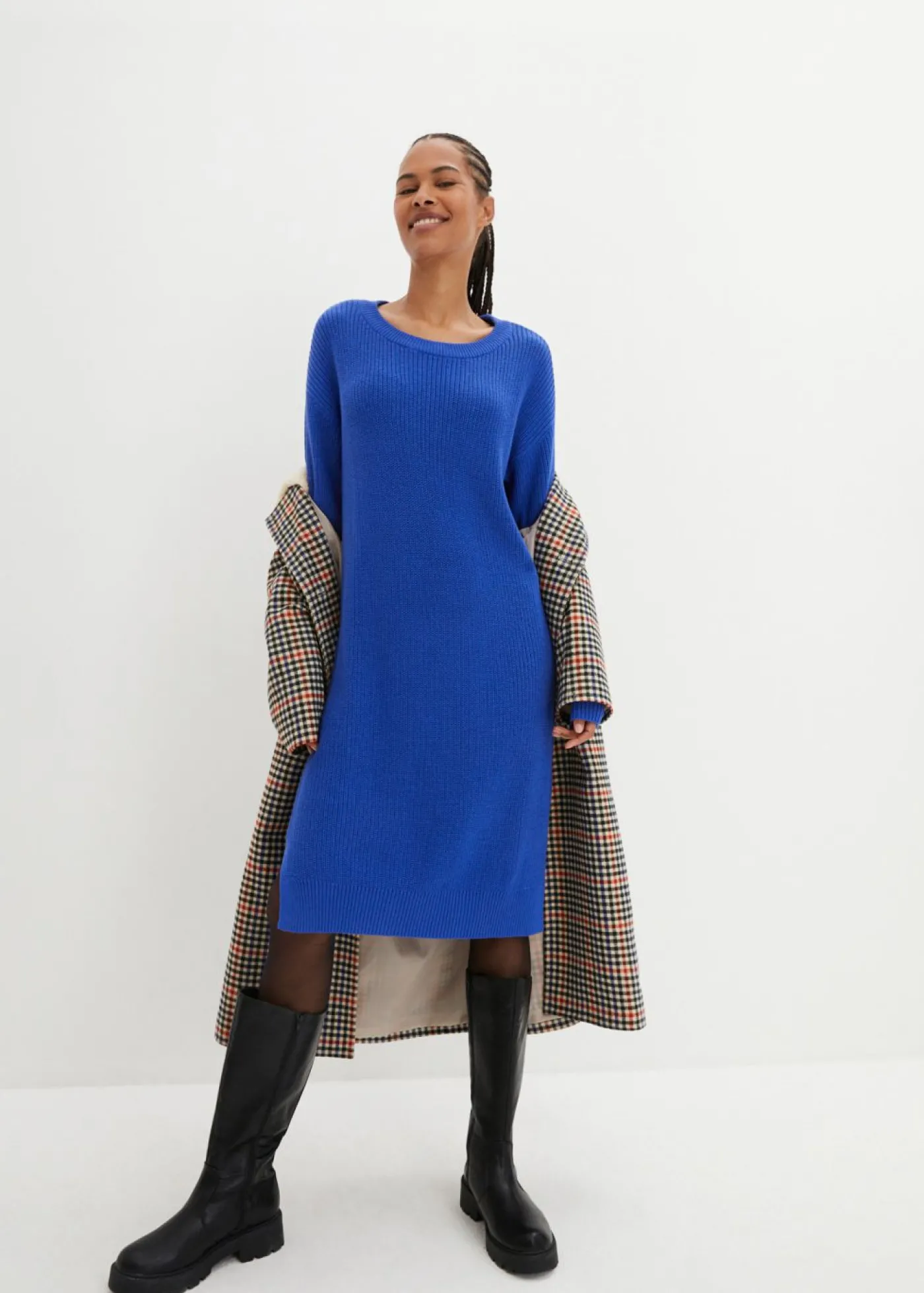 bonprix bonprix Vestido de punto holgado de canalé Azul zafiro Sale