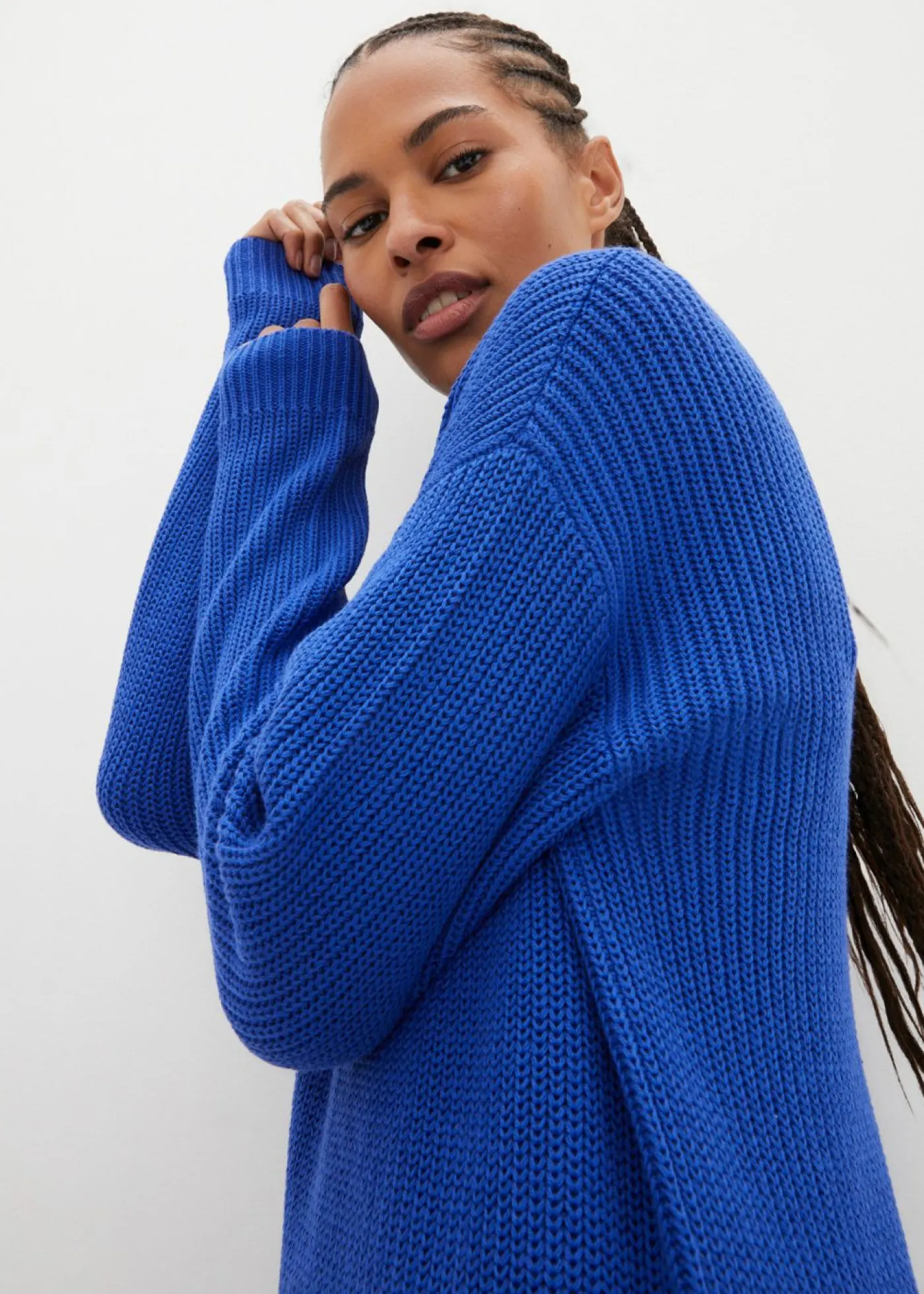 bonprix bonprix Vestido de punto holgado de canalé Azul zafiro Sale