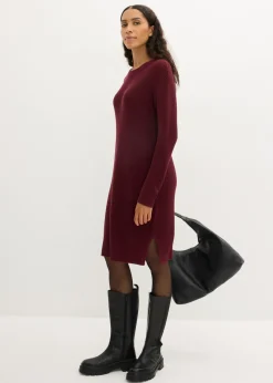 bonprix bonprix Vestido de punto holgado de canalé mora oscuro Outlet
