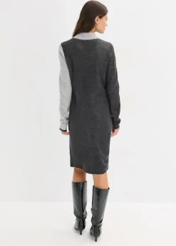 bonprix bonprix Vestido de punto jacquard con rayas modernas Antracita jaspeado/blanco lana/gris claro jaspeado con estampado gráfico New