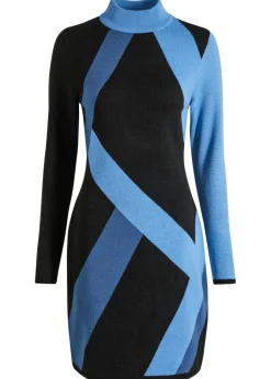 bonprix bonprix Vestido de punto jacquard con rayas modernas Azul claro/azul marino con estampado gráfico Sale