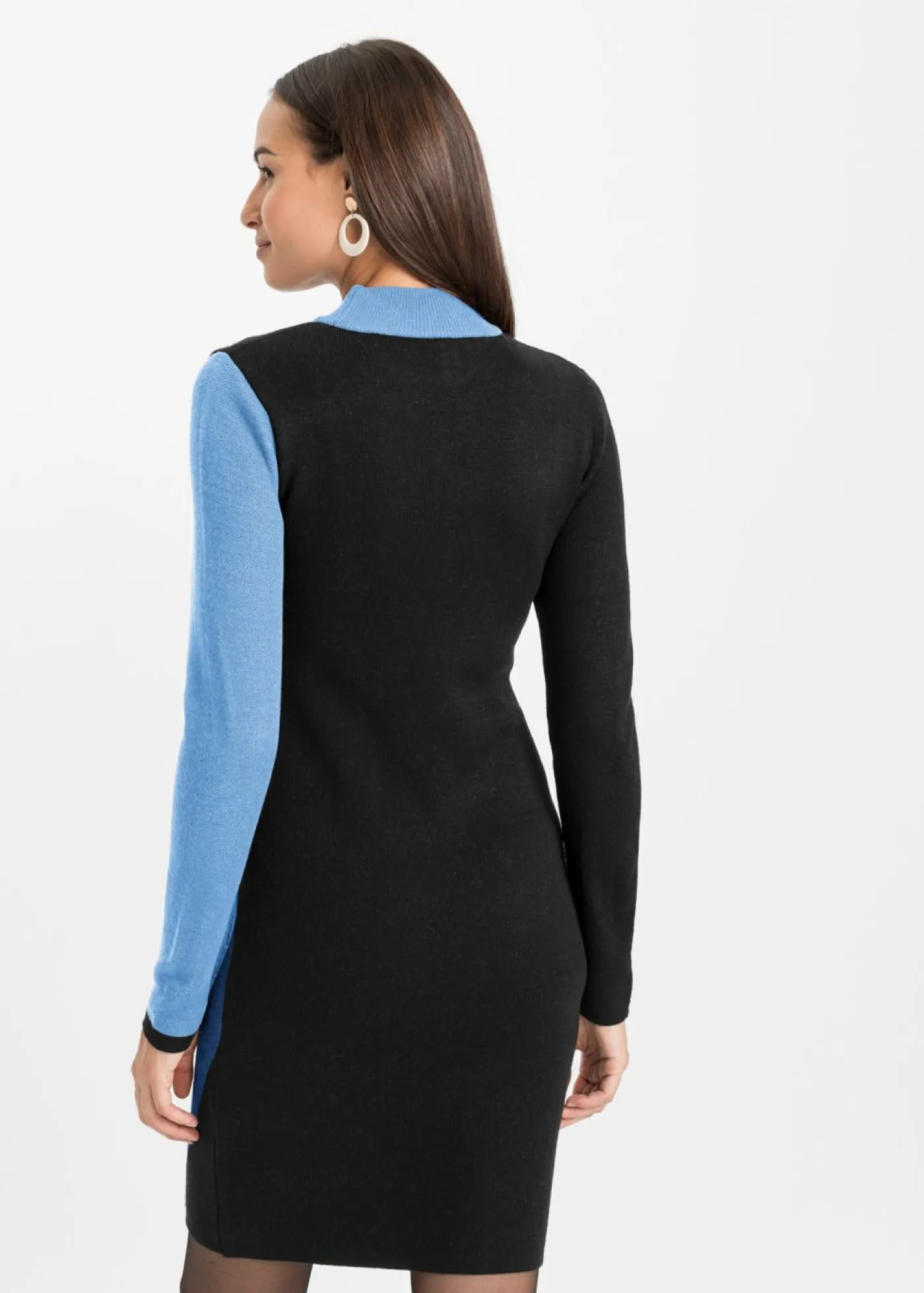 bonprix bonprix Vestido de punto jacquard con rayas modernas Azul claro/azul marino con estampado gráfico Sale