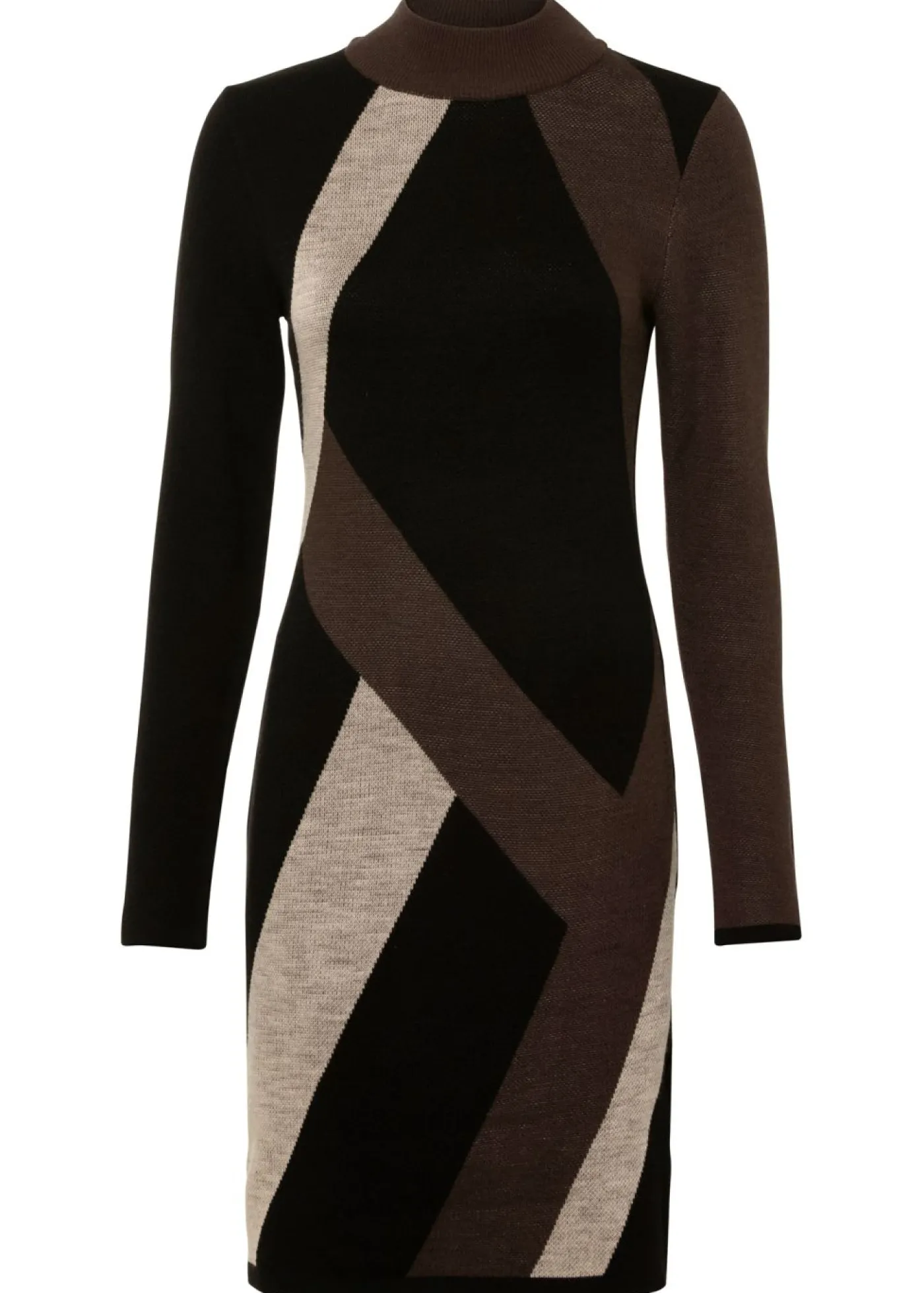 bonprix bonprix Vestido de punto jacquard con rayas modernas Negro-marrón con estampado gráfico Best