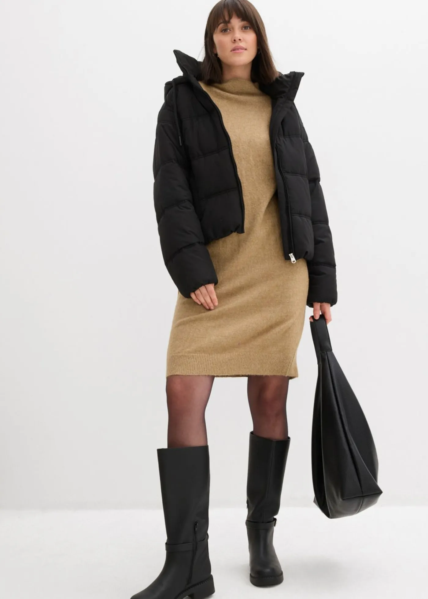bonprix bonprix Vestido de punto jaspeado Caqui claro Online