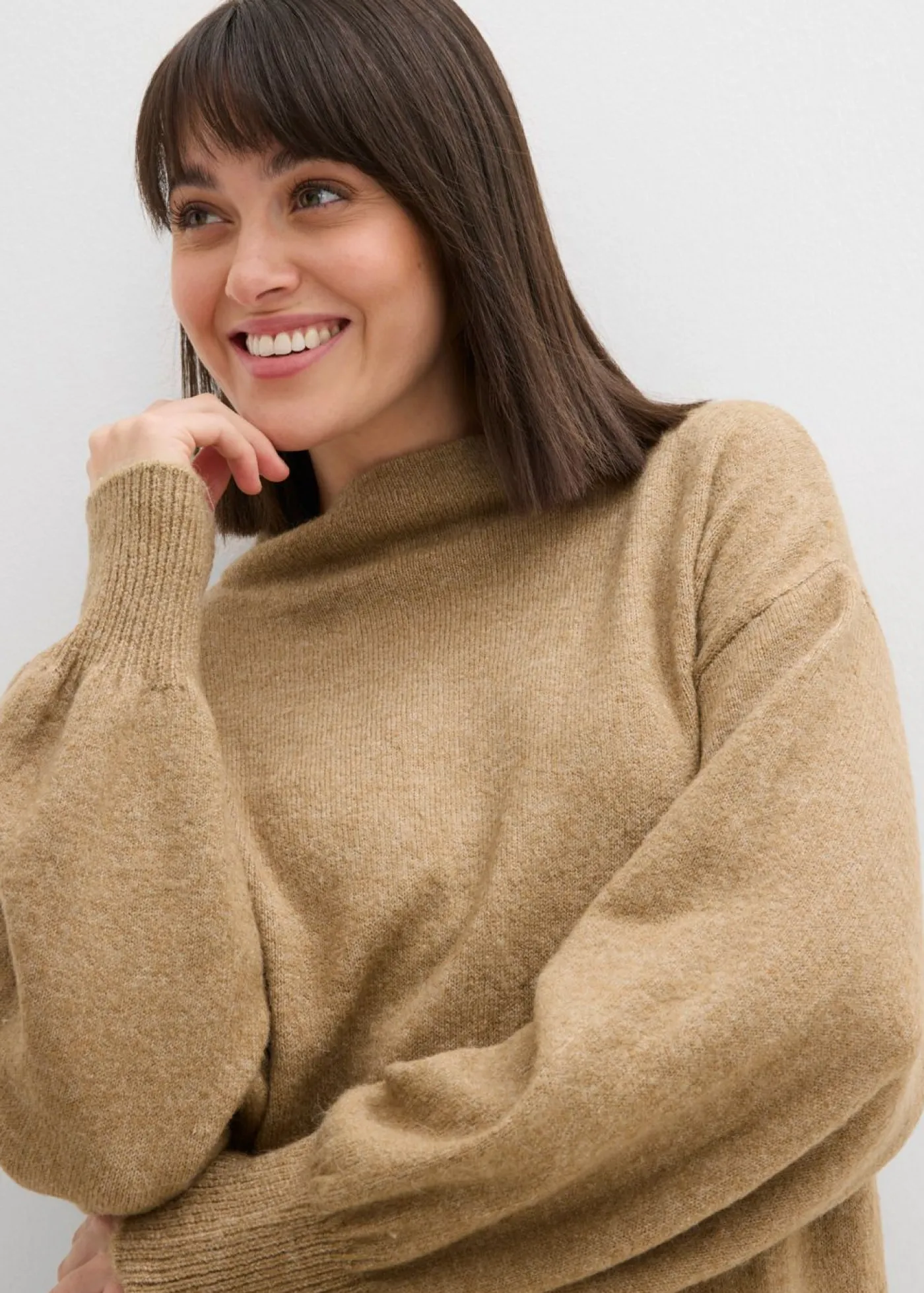 bonprix bonprix Vestido de punto jaspeado Caqui claro Online