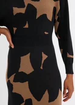 bonprix bonprix Vestido de punto, midi Beige-negro Outlet
