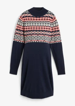 bonprix bonprix Vestido de punto premamá Azul marino con patrón nórdico Outlet