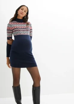 bonprix bonprix Vestido de punto premamá Azul marino con patrón nórdico Outlet