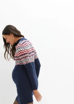 bonprix bonprix Vestido de punto premamá Azul marino con patrón nórdico Outlet