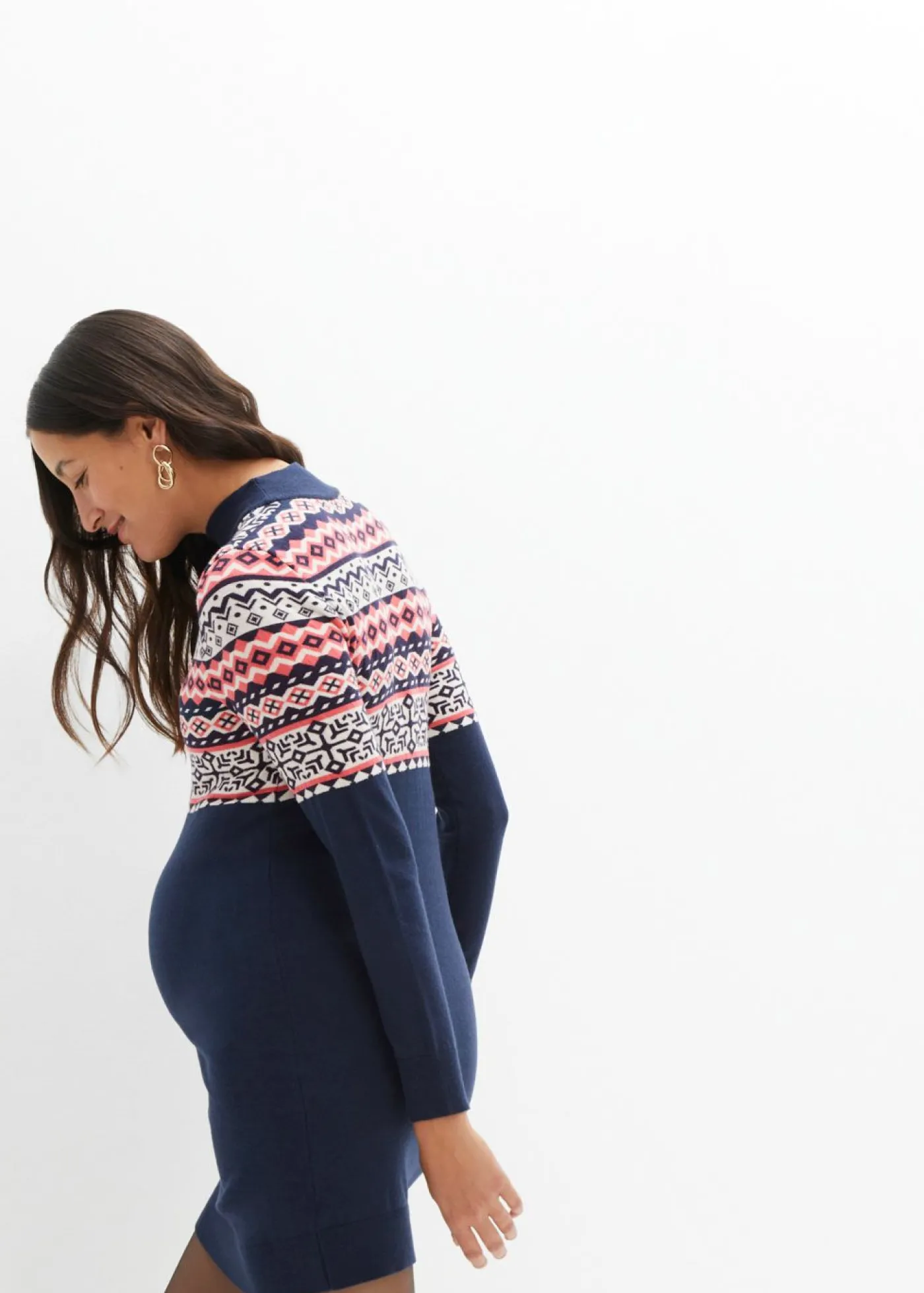 bonprix bonprix Vestido de punto premamá Azul marino con patrón nórdico Outlet